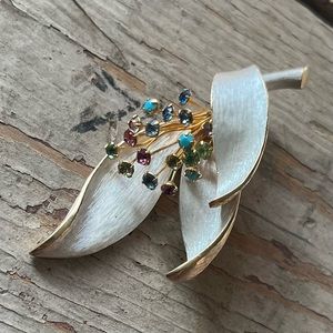 Vintage Kramer Silver and Gold tone Brooch with Multi-colored Rhinestones
